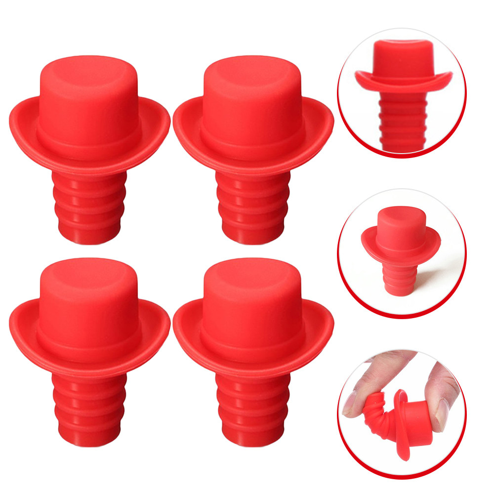Wine Beer Hat - 4Pcs Silicone Wine Bottle Stopper Creative